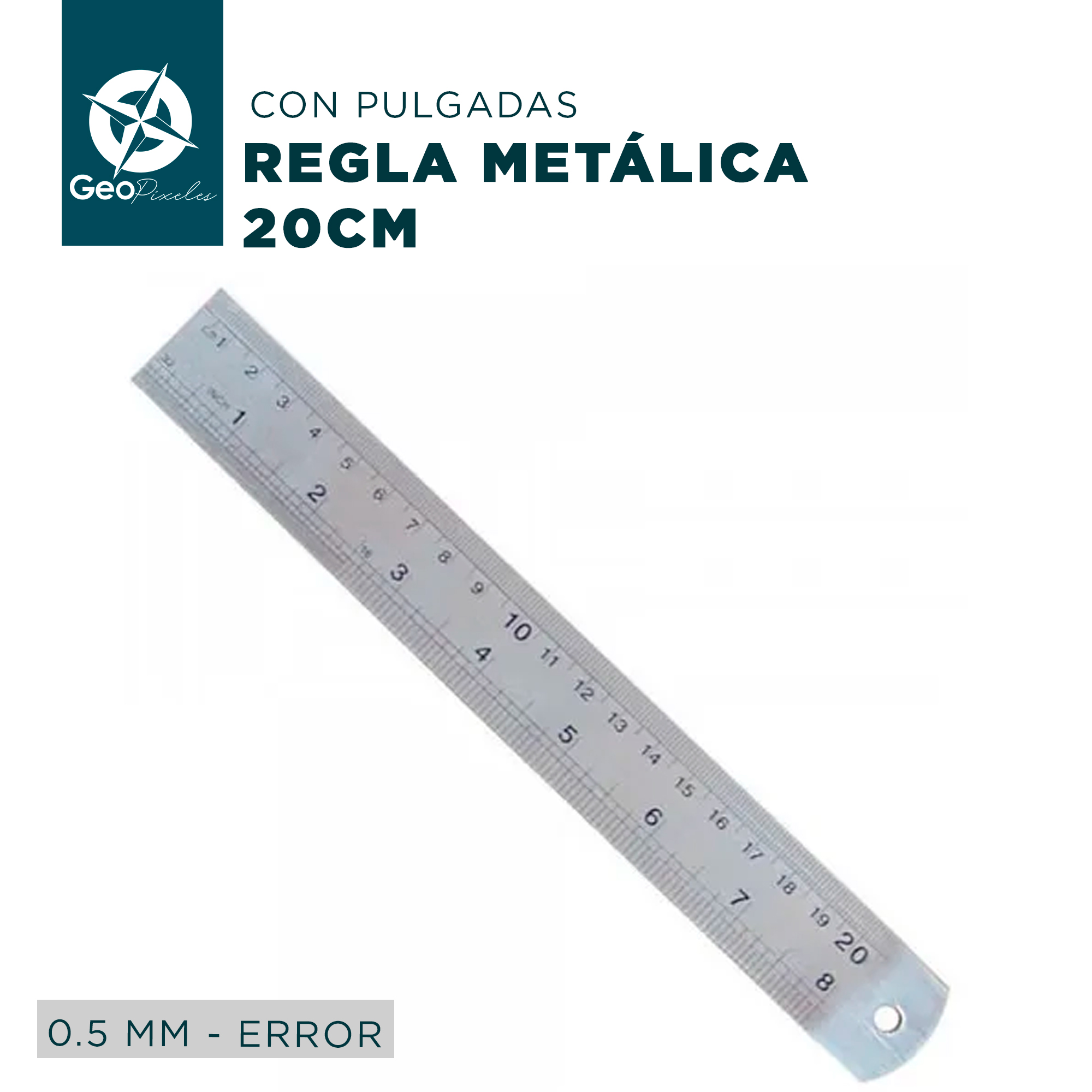 Regla metálica 20 Centímetros - Geopixeles Chile