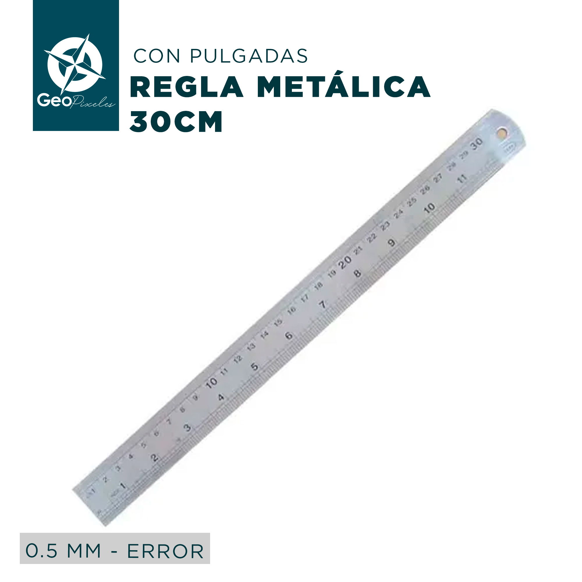 Regla metálica 30 Centímetros - Geopixeles Chile
